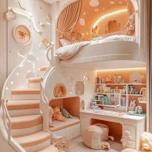 cream white fairy tale capsule kids full house custom bed