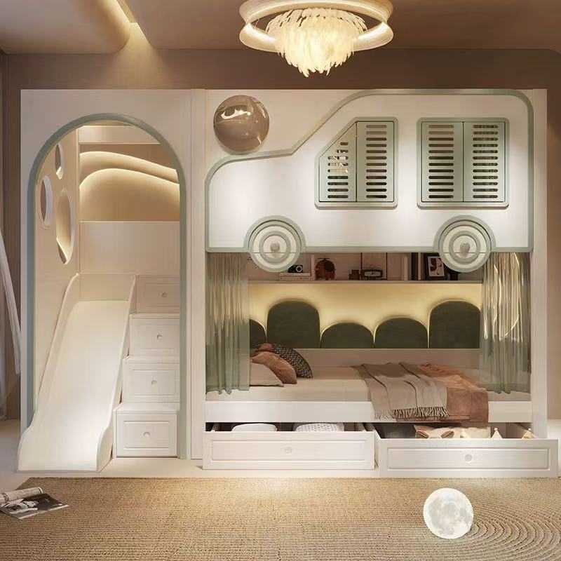 futuristic spaceship kids loft bed with slide & study storage set futuristic spaceship kids loft bed with slide & study storage set