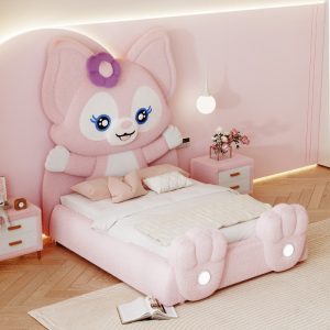 pink linabell shaped kids upholstered bed